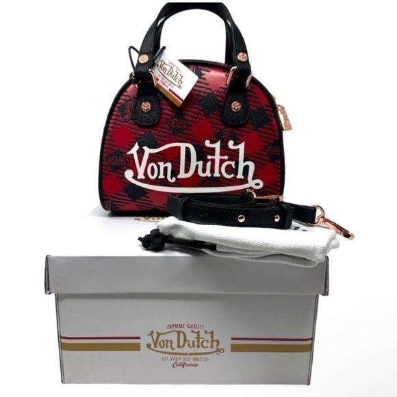 Von Dutch Handbags - VON DUTCH NWT BLACK AND RED plaid bowling bag FULL INCLUSION